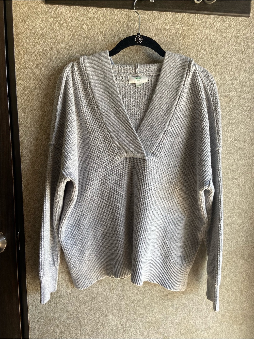 Aerie CozyUp Waffle Sweater Hoodie grey gray v neck XS oversized loungewear